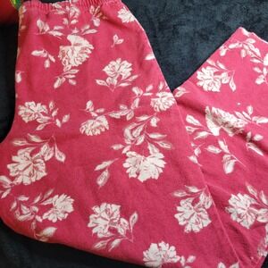 Garnet Hill Floral Print Fleece Pajama Pants Bottoms Size L soft Red White